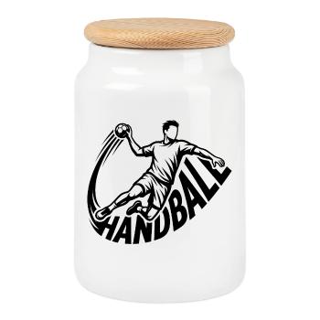 Joueurs de handball - Boîte à biscuits avec couvercle en bois - blanc - Devant