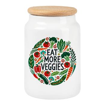 Mangez plus de légumes Motif circulaire de légumes - Boîte à biscuits avec couvercle en bois - blanc - Devant