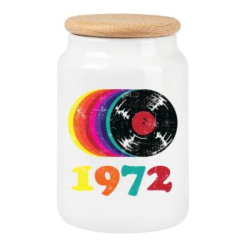 Vintage 1972 - Cookie Jar with Wooden Lid - white - Front
