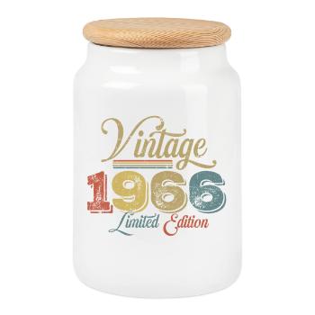 Vintage 1966 - Keksdose mit Holzdeckel - Weiß - Vorne