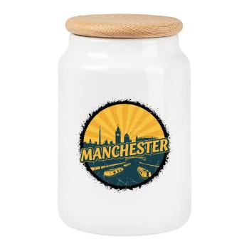 Insigne du canal vintage de la Skyline de la ville de Manchester - Boîte à biscuits avec couvercle en bois - blanc - Devant