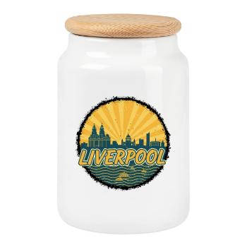 Liverpool Skyline Liver Building Vintage Badge - Cookie Jar with Wooden Lid - white - Front