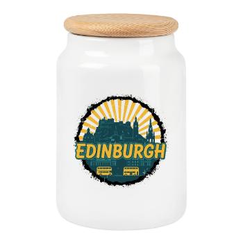 Edinburgh Castle City Skyline Vintage-Abzeichen - Keksdose mit Holzdeckel - Weiß - Vorne
