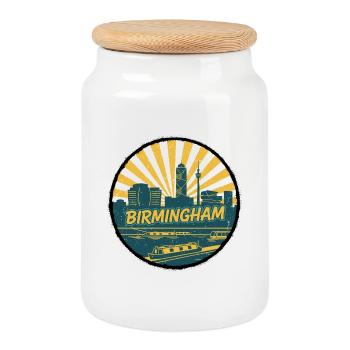 Birmingham City Skyline Canal Vintage Badge - Cookie Jar with Wooden Lid - white - Front