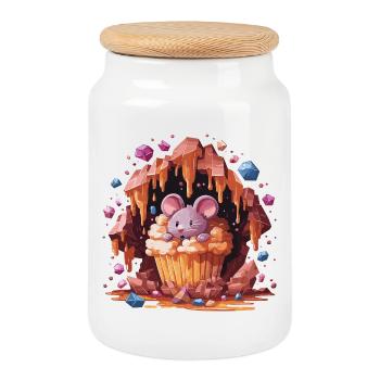Mouse in crystal cupcake - Cookie Jar with Wooden Lid - white - Front