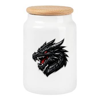 Dragon head with red eyes - Cookie Jar with Wooden Lid - white - Front