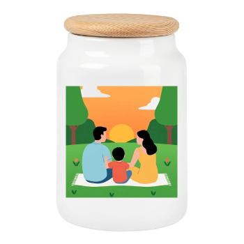 Sunset with the family - Cookie Jar with Wooden Lid - white - Front