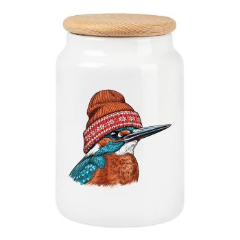 Eisvögel-Cozy Beanie - Keksdose mit Holzdeckel - Weiß - Vorne