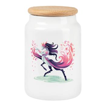 Blüten-Einhorn Tanz - Keksdose mit Holzdeckel - Weiß - Vorne