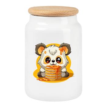 Caramel Panda Pancakes - Cookie Jar with Wooden Lid - white - Front