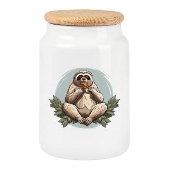 Sloth Snack Zen - Cookie Jar with Wooden Lid - white - Front