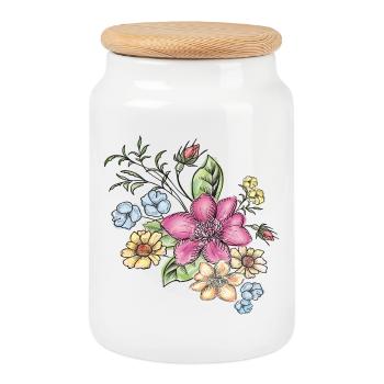 Floral floral pattern - Cookie Jar with Wooden Lid - white - Front
