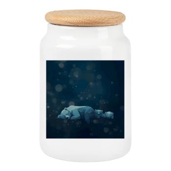 Blue Night Geometric Polar Bears - Cookie Jar with Wooden Lid - white - Front