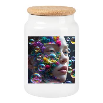 Dreamy Coral Portrait - Cookie Jar with Wooden Lid - white - Front