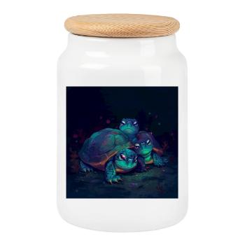 Trois tortues luminescentes - Boîte à biscuits avec couvercle en bois - blanc - Devant