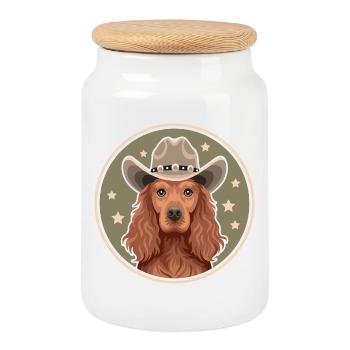 Cocker Spaniel Cowboy - Cookie Jar with Wooden Lid - white - Front