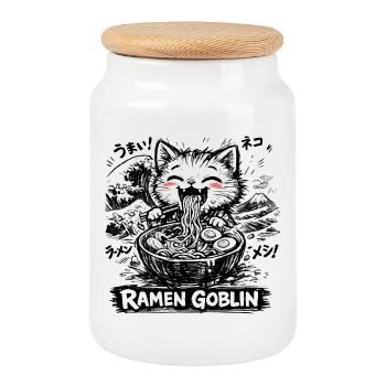 Cats Ramen Noodle Japanese Anime Manga Kawaii - Cookie Jar with Wooden Lid - white - Front