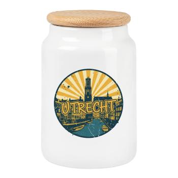 Utrecht City Skyline Retro Vintage Badge - Cookie Jar with Wooden Lid - white - Front