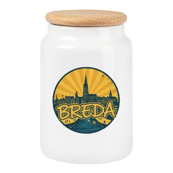 Breda City Skyline Retro Vintage Badge - Cookie Jar with Wooden Lid - white - Front