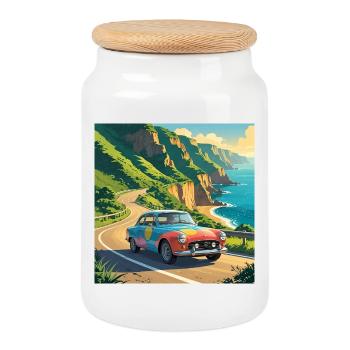 Vintage Coastal Travel - Cookie Jar with Wooden Lid - white - Front