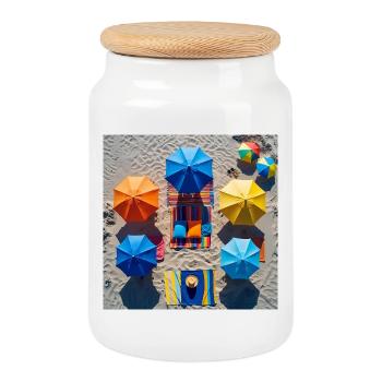 Colorful retreat on the beach - Cookie Jar with Wooden Lid - white - Front