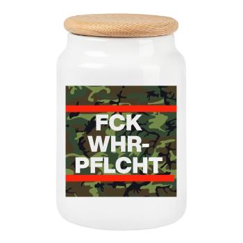 FCK WHRPFLCHT, CAMOUFLAGE ANTI-CONSCRIPTION - Boîte à biscuits avec couvercle en bois - blanc - Devant