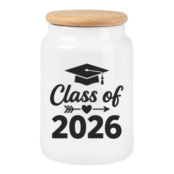 CLASS OF 2026 Graduates Graduation Studies - Cookie Jar with Wooden Lid - white - Front