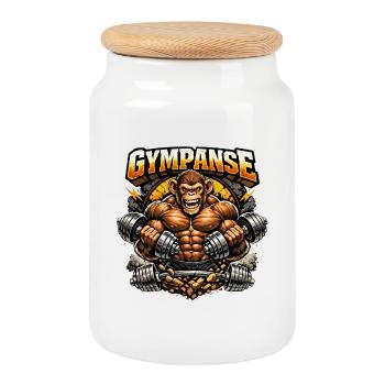 The sportiest monkey in the gym - Gympanse - Cookie Jar with Wooden Lid - white - Front