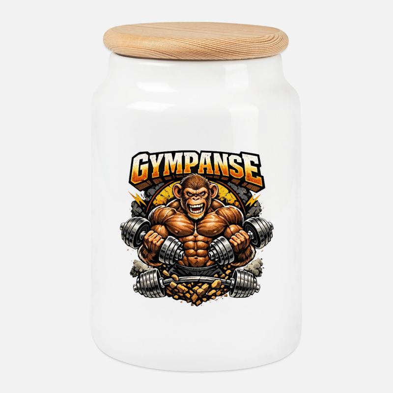 Der sportlichste Affe im Gym - Gympanse - Keksdose mit Holzdeckel - Weiß