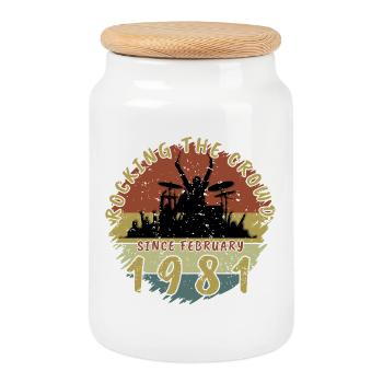 45th Birthday Rocking the crowd DRM 02/1981 - Cookie Jar with Wooden Lid - white - Front