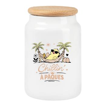 Easter Chick - Cookie Jar with Wooden Lid - white - Front