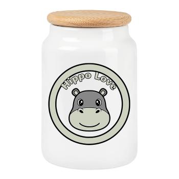 Hippo Love Hippo Logo Badge - Boîte à biscuits avec couvercle en bois - blanc - Devant