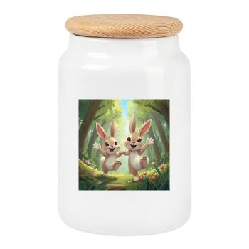 Héros sauteurs dans la forêt - Boîte à biscuits avec couvercle en bois - blanc - Devant