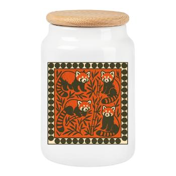 Red Panda Bamboo Forest Vintage Pattern - Cookie Jar with Wooden Lid - white - Front