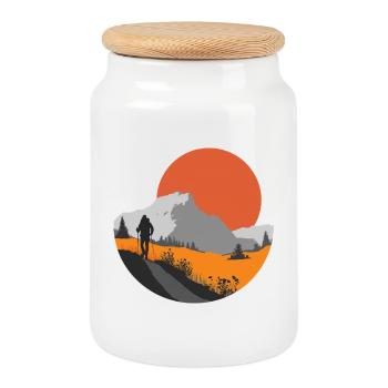 Mountain hike, hiker gift idea - Cookie Jar with Wooden Lid - white - Front