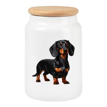 Black & Tan Dachshund - Sausage Dog - Cookie Jar with Wooden Lid - white - Front