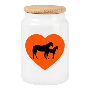 Chevaux - Boîte à biscuits avec couvercle en bois - blanc - Devant