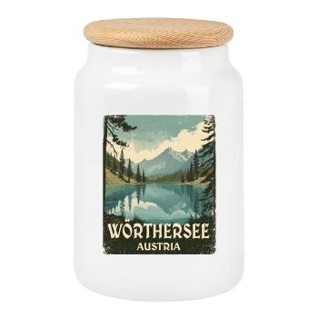 Lake Wörthersee - Cookie Jar with Wooden Lid - white - Front