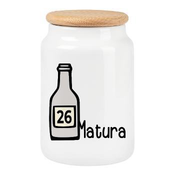 Matura 2026 - Party Flasche - Keksdose mit Holzdeckel - Weiß - Vorne