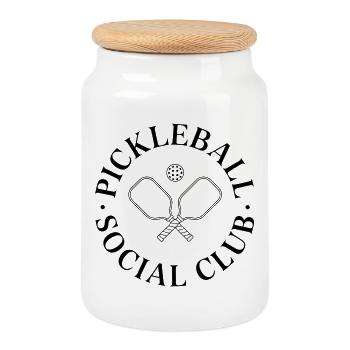 Pickleball Social Club – minimalistisches ästhetisches T-Shirt - Keksdose mit Holzdeckel - Weiß - Vorne