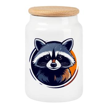 Cool Raccoon Raccoon Head Portrait Motif - Cookie Jar with Wooden Lid - white - Front
