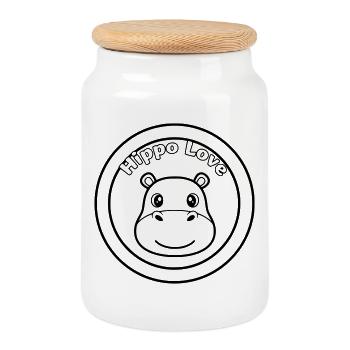 Hippo Love Nilpferd Logo - Cookie Jar with Wooden Lid - white - Front
