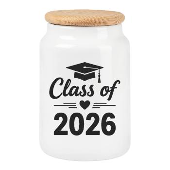 PROMOTION 2026 Diplômés Études de Fin d’Études - Boîte à biscuits avec couvercle en bois - blanc - Devant