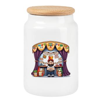 Market Magic: The Cup Merchant - Cookie Jar with Wooden Lid - white - Front