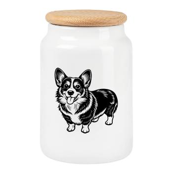 Pembroke Welsh Corgi - Boîte à biscuits avec couvercle en bois - blanc - Devant