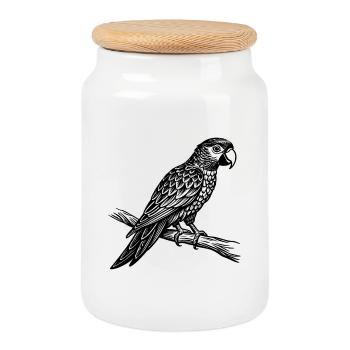Parrot - Cookie Jar with Wooden Lid - white - Front