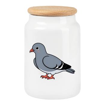 Colombe gris dessin animé avec des pattes orange - Boîte à biscuits avec couvercle en bois - blanc - Devant