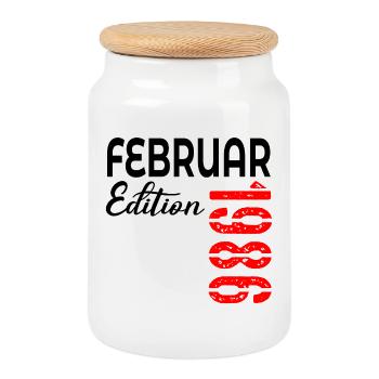 41. Geburtstag - Februar 1986 - Keksdose mit Holzdeckel - Weiß - Vorne