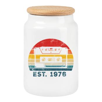 1976 50th Birthday - Cookie Jar with Wooden Lid - white - Front