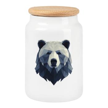 Bear Head, Strong Bear Design, Power Symbol - Cookie Jar with Wooden Lid - white - Front
